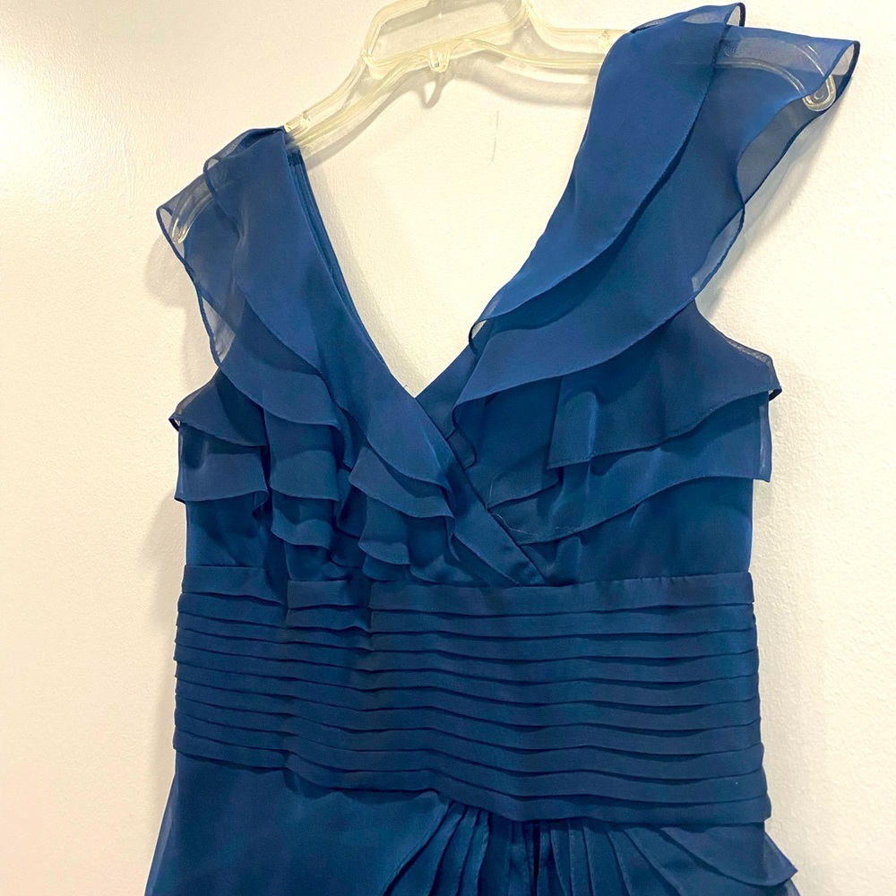 Adrianna Papell Blue Chiffon Ruffle Layered Sleeveless Irri Maxi Gown Dress Sz 2